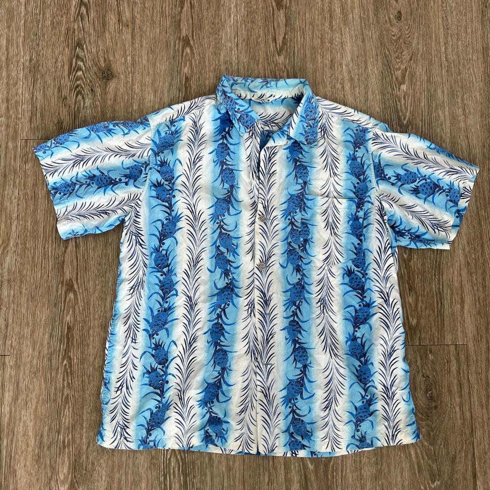 Vtg Malihini Hawaiian Shirt Aloha 50s Loop Collar  XL Pineapple Blue As Is READ